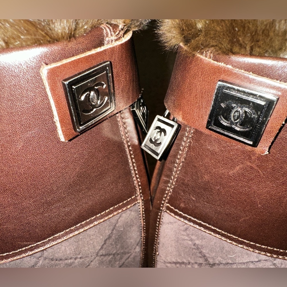 Chanel Suede & Leather Riding Boots in Espresso Brown Size 36.5 - Picture 11 of 15